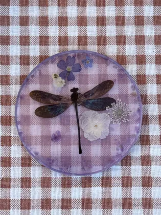 Damselfly, Amethyst, & Flowers Coaster